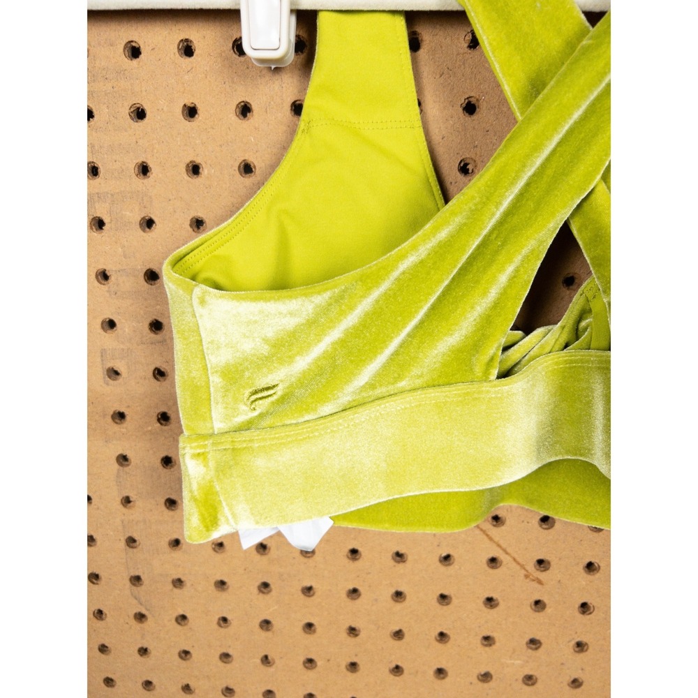 Fabletics Chartreuse Green Velvet Twist Front‎ Cross Back Sports Bra Size S - Picture 4 of 5